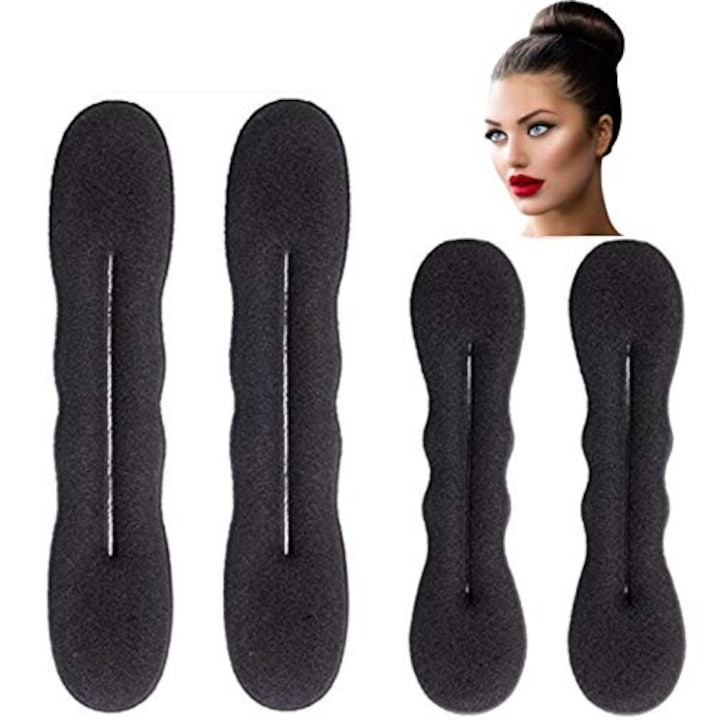 Set 4 cleme elastice, accesorii de prins parul, 2x 22 cm si 2x 17 cm - Negru
