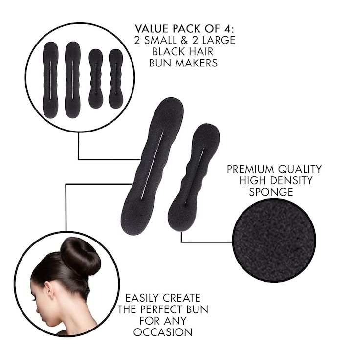Set 4 cleme elastice, accesorii de prins parul, 2x 22 cm si 2x 17 cm - Negru [4]