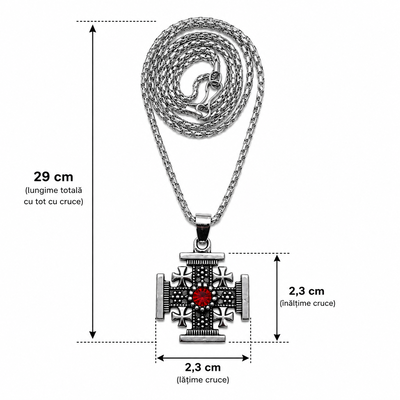 Set 4 coliere argintii 29 cm cu pandantiv cruce Ierusalim 2,3 x 2,3 cm, lant metalic unisex, inscriptie Jerusalem, accesorii crestine pentru botez [4]
