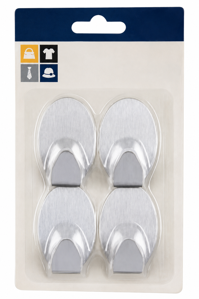 Set 4 cuiere autoadezive argintii 3 cm din metal, carlige adezive [5]
