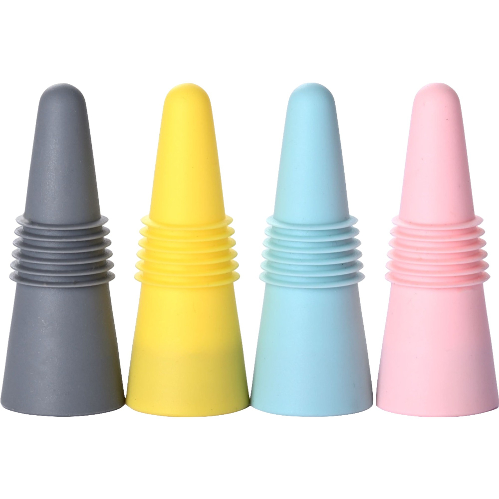 Set 4 dopuri etanse pentru sticle din silicon alimentar, reutilizabile, pentru vin si bauturi, etansare antipicurare, multicolor [1]
