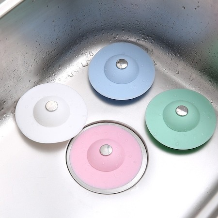 Set 4 dopuri universale pentru chiuveta, Silicon, 10 cm, Alb/Roz/Verde/Albastru [2]
