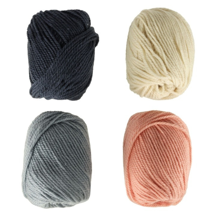 Set 4 ghemuri fire pentru crosetat si tricotat, 70% poliester si 30% acril, culori combinate crem–gri–negru–somon, 50 g/ghem, 60 m lungime, perfecte pentru proiecte DIY [3]