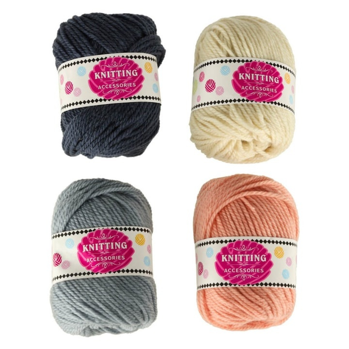 Set 4 ghemuri fire pentru crosetat si tricotat, 70% poliester si 30% acril, culori combinate crem–gri–negru–somon, 50 g/ghem, 60 m lungime, perfecte pentru proiecte DIY [4]