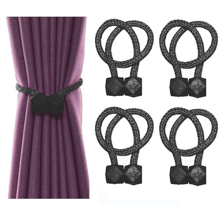 Set 4 inele magnetice de prindere pentru draperii si perdea,design de tip cub - Negru [3]