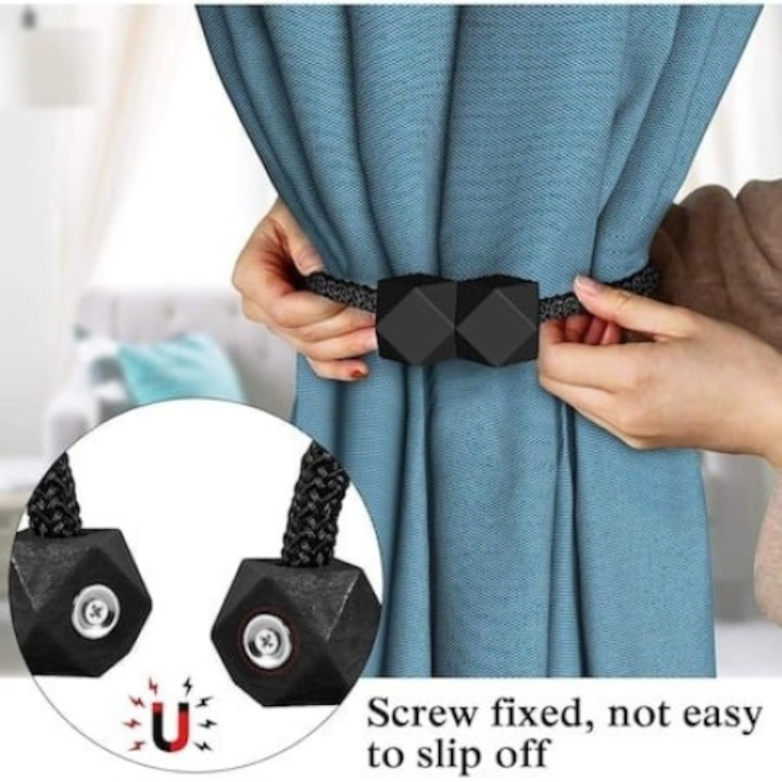 Set 4 inele magnetice de prindere pentru draperii si perdea,design de tip cub - Negru [4]