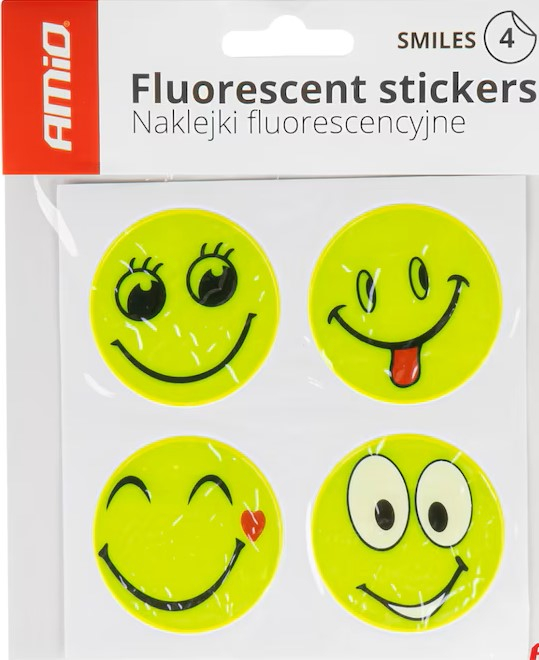 Set 4 insigne reflectorizante galben neon, model Smiley, accesorii de vizibilitate pentru ghiozdan, rucsac, geanta si imbracaminte [5]