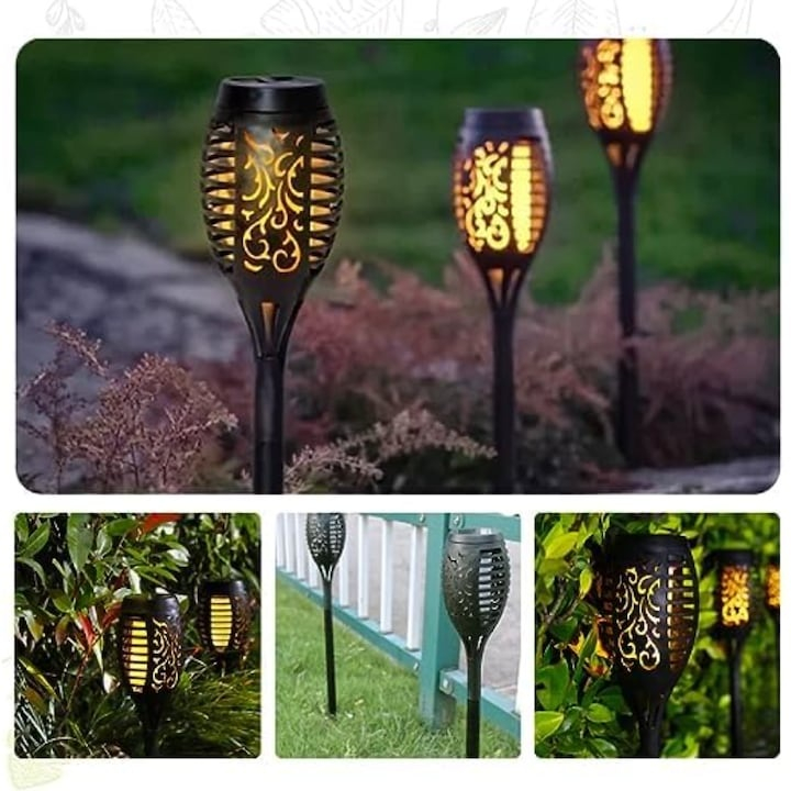 Set 4 lampi solare, LED, rezistente la apa, iluminare pentru gradina, terasa, plastic, lumina calda, 7 x 51 cm, negru [4]