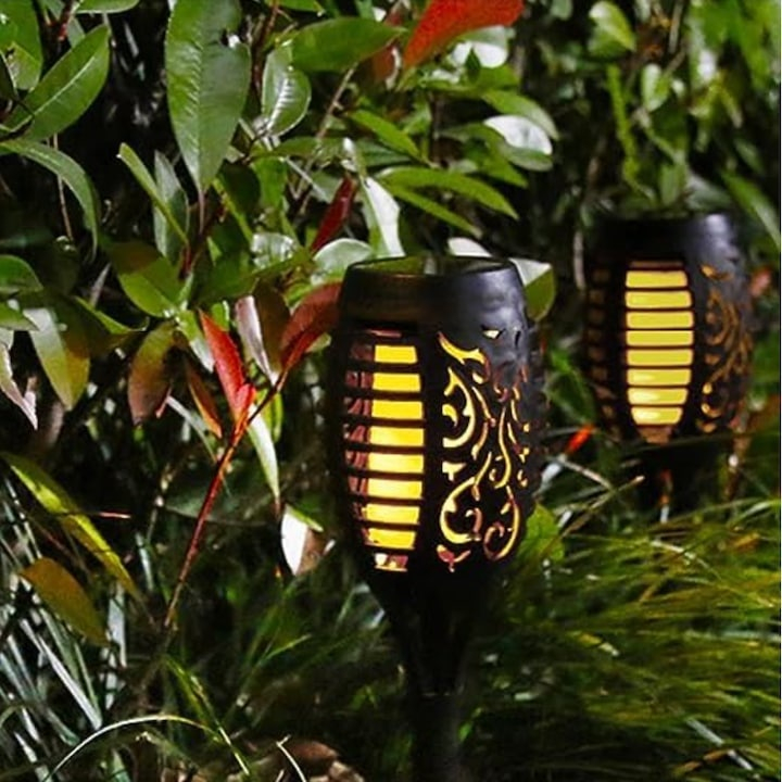 Set 4 lampi solare, LED, rezistente la apa, iluminare pentru gradina, terasa, plastic, lumina calda, 7 x 51 cm, negru [5]