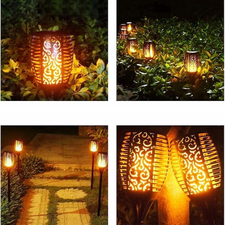 Set 4 lampi solare, LED, rezistente la apa, iluminare pentru gradina, terasa, plastic, lumina calda, 7 x 51 cm, negru [2]