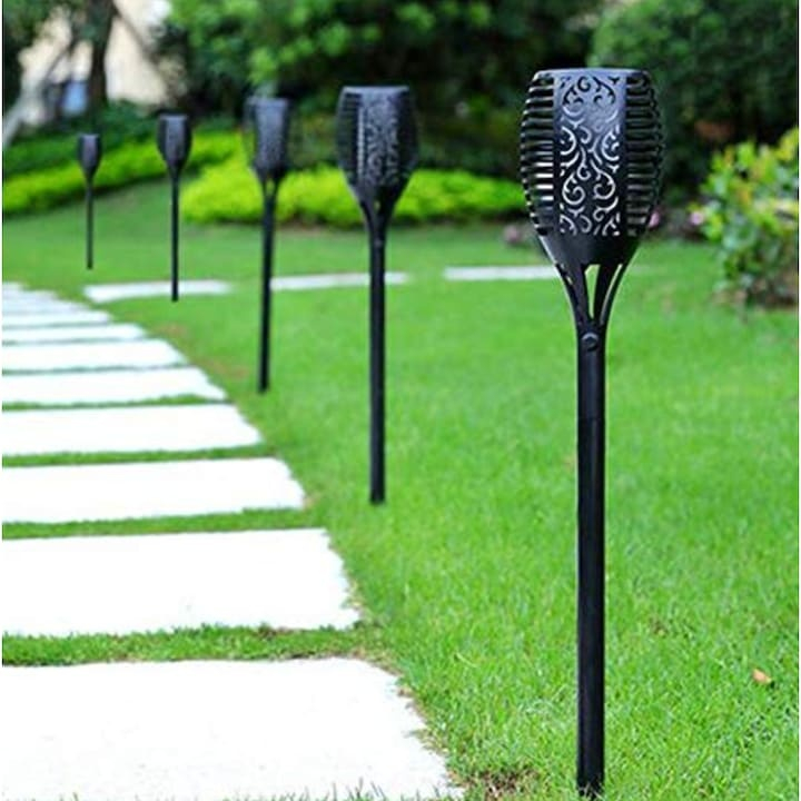 Set 4 lampi solare, LED, rezistente la apa, iluminare pentru gradina, terasa, plastic, lumina calda, 7 x 51 cm, negru [3]