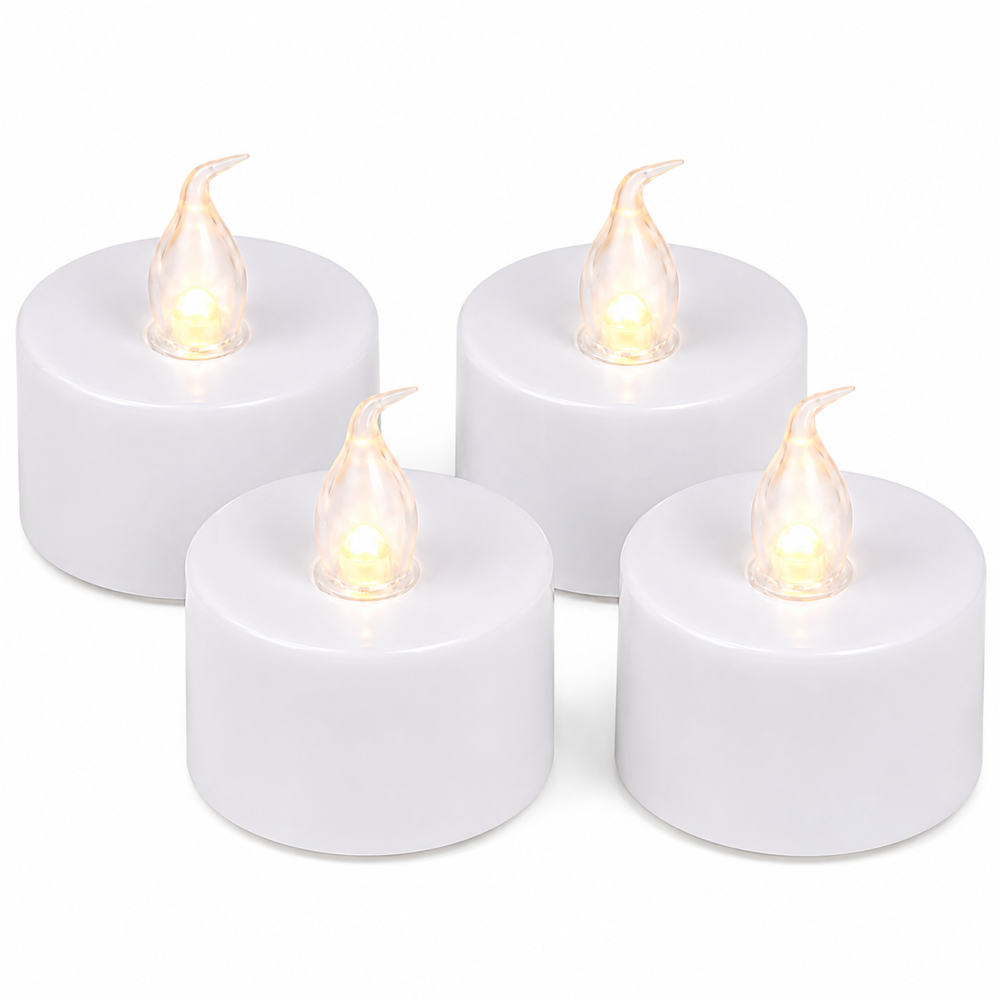 Set 4 lumanari decorative LED albe 3.7 x 3.8 cm, lumina galbena, flacara din plastic transparent, baterii AG4 incluse, pentru petreceri si decor interior [2]