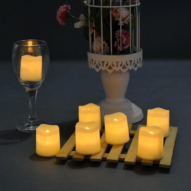 Set 4 lumanari decorative LED ivoire 3.9 x 3.6 cm, lumina galbena tip flacara, 8 baterii LR1130 AG10 incluse, pentru amenajare casa, mese si evenimente [5]