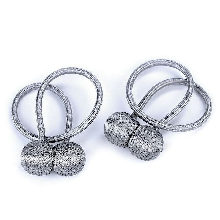 Set 4 magneti decorativi pentru perdele si draperii, tip snur, poliester, 44 cm - Gri [2]