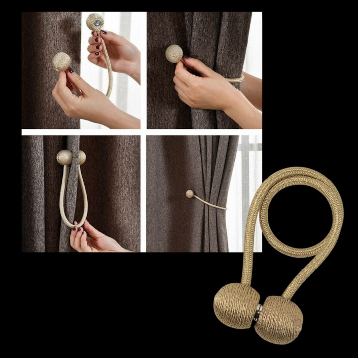 Set 4 magneti decorativi pentru perdele si draperii, tip snur, poliester, 44 cm - Maro deschis [4]