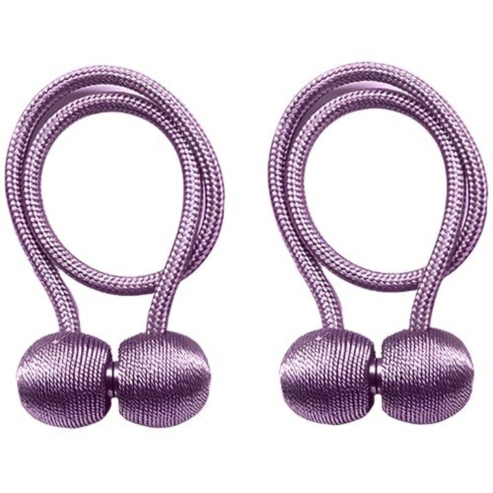 Set 4 magneti decorativi pentru perdele si draperii, tip snur, poliester, 44 cm - Mov [2]