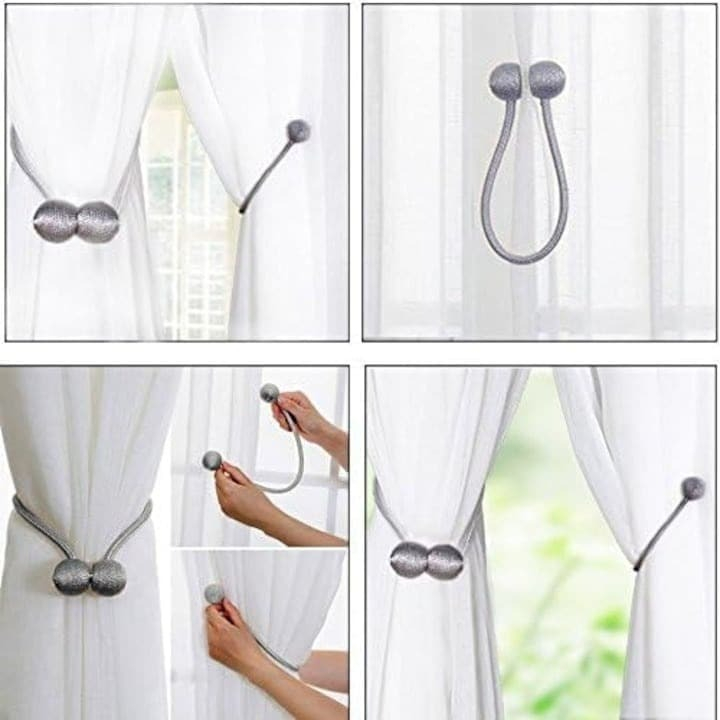 Set 4 magneti decorativi pentru perdele si draperii, tip snur, poliester, 44 cm - Gri [4]