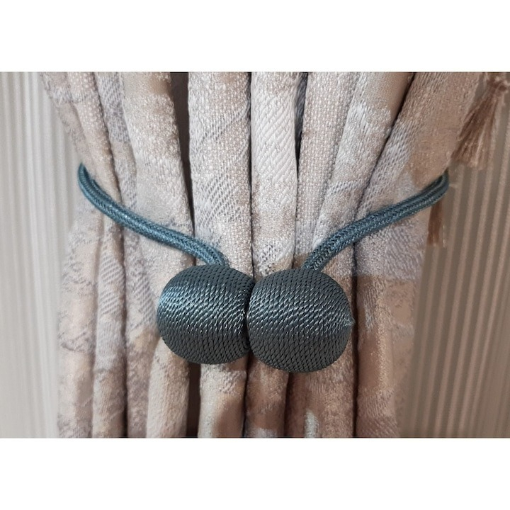 Set 4 magneti decorativi pentru perdele si draperii, tip snur, poliester, 44 cm - Gri albastrui [4]