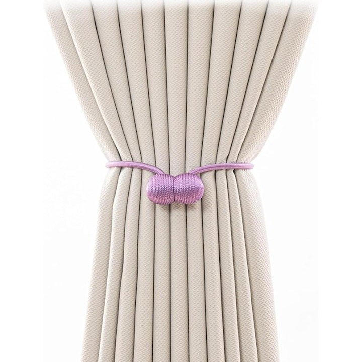 Set 4 magneti decorativi pentru perdele si draperii, tip snur, poliester, 44 cm - Mov [4]