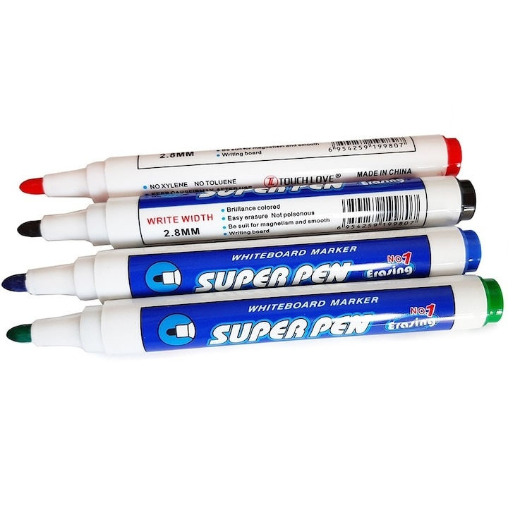 Set 4 markere pentru tabla magnetica whiteboard, uscare rapida, varf rotund 2 mm, multicolor – ideale pentru scoala, birou si prezentari [2]