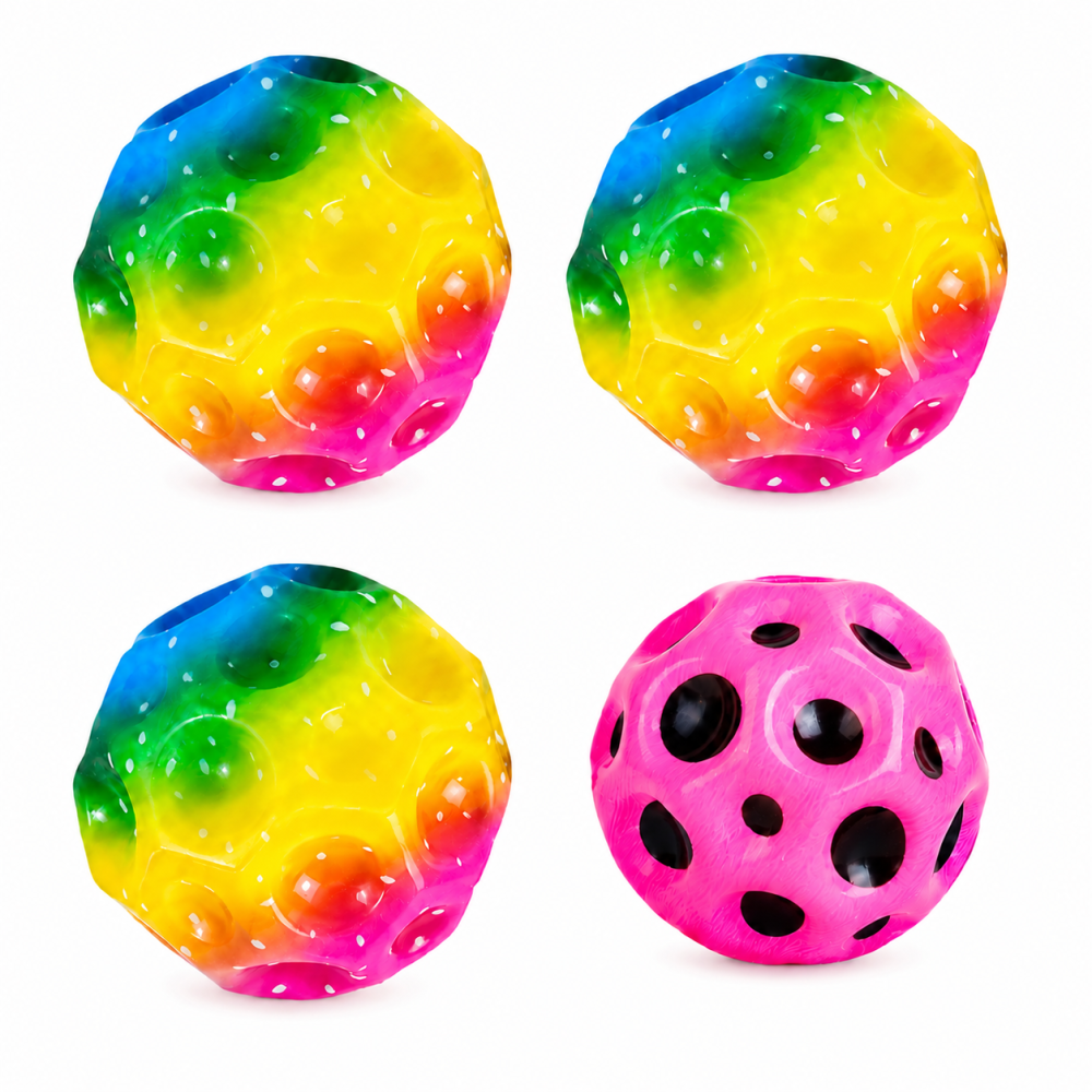 Set 4 mingi antistres roz si multicolor 6 cm, 1 roz + 3 multicolor, jucarii senzoriale moi din poliuretan, saltarete pentru joaca, relaxare si stimulare tactila [1]