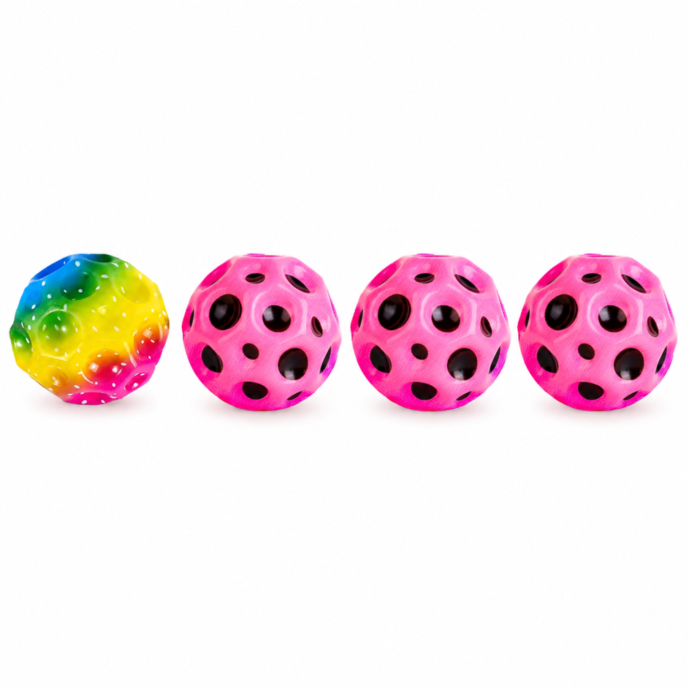Set 4 mingi antistres roz si multicolor 6 cm, 3 roz + 1 multicolor, jucarii senzoriale din poliuretan moale, saltarete pentru distractie, relaxare si stimulare tactila [3]