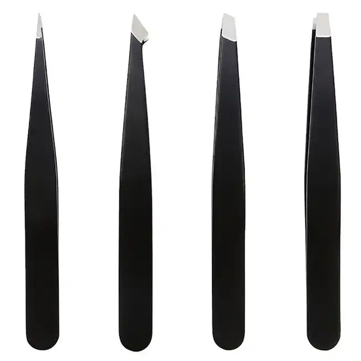 Set 4 pensete profesionale pentru gene si sprancene, din otel inoxidabil, 9.6x1x0.4 cm, negre – precizie si eleganta in fiecare detaliu [3]