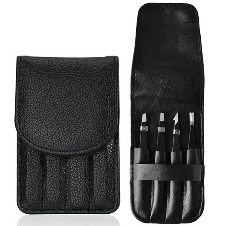 Set 4 pensete profesionale pentru gene si sprancene, din otel inoxidabil, 9.6x1x0.4 cm, negre – precizie si eleganta in fiecare detaliu [7]