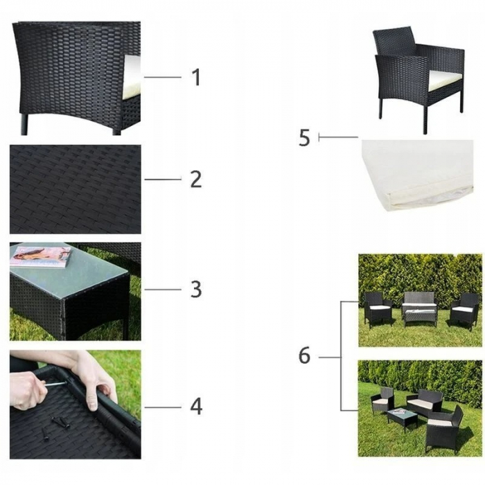 Set mobilier complet de gradina din 4 piese,2 fotolii, 1 canapea,1 masuta - Negru [5]