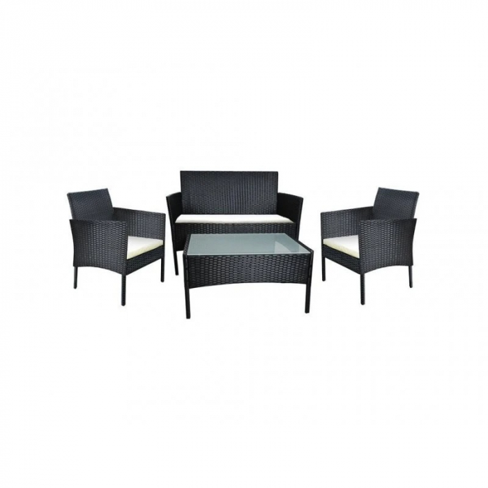 Set mobilier complet de gradina din 4 piese,2 fotolii, 1 canapea,1 masuta - Negru [2]