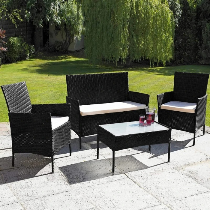 Set mobilier complet de gradina din 4 piese,2 fotolii, 1 canapea,1 masuta - Negru [4]