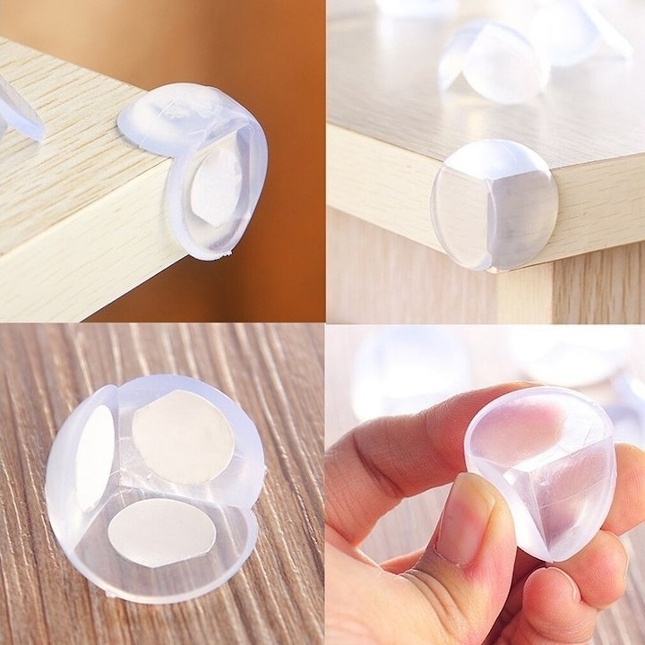 Set 4 protectii pentru colturi mobilier, rotunde, silicon moale, adeziv inclus, pentru siguranta copiilor, transparent [4]