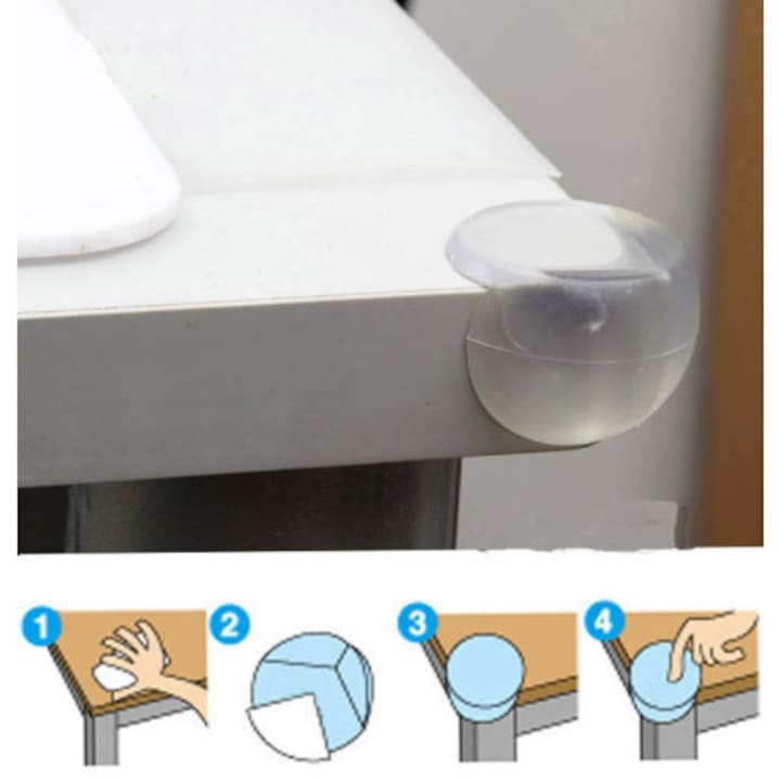 Set 4 sigurante pentru colturile mobilei, protectie impotriva accidentarilor la copii, din silicon moale, montare cu banda adeziva, alb [5]