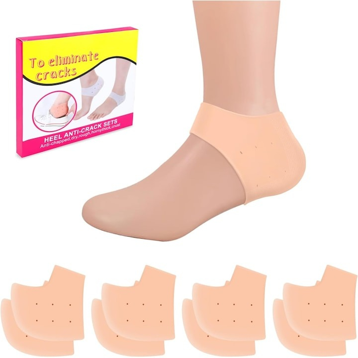 Set 4 sosete pentru protectia calcaielor, din silicon, marime universala, bej [2]
