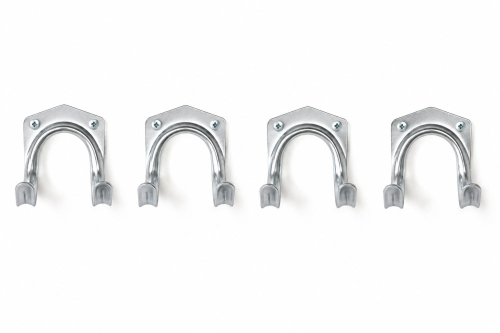 Set 4 suporturi metalice pentru furtun și unelte, montare pe perete, 7 x 5,5 x 6,5 cm fiecare, oțel galvanizat, argintiu, șuruburi incluse [7]