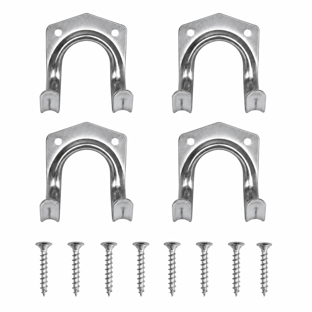 Set 4 suporturi metalice pentru furtun și unelte, montare pe perete, 7 x 5,5 x 6,5 cm fiecare, oțel galvanizat, argintiu, șuruburi incluse [2]