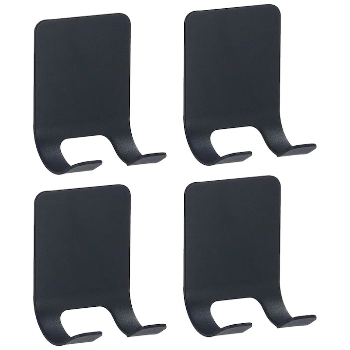 Set 4 suporturi pentru baie, otel inoxidabil, adeziv, 6x4.5 cm, negru [1]
