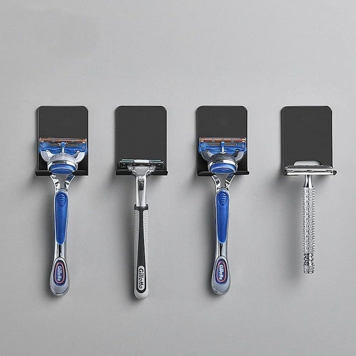 Set 4 suporturi pentru baie, otel inoxidabil, adeziv, 6x4.5 cm, negru [8]