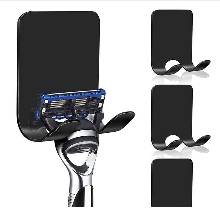 Set 4 suporturi pentru baie, otel inoxidabil, adeziv, 6x4.5 cm, negru [2]