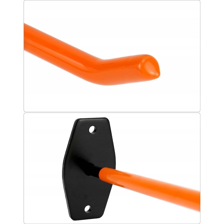Set 4 suporturi pentru depozitare scule, anvelope, jante, biciclete, otel/PVC, montare pe perete, greutate suportata 40 kg, negru/portocaliu [11]