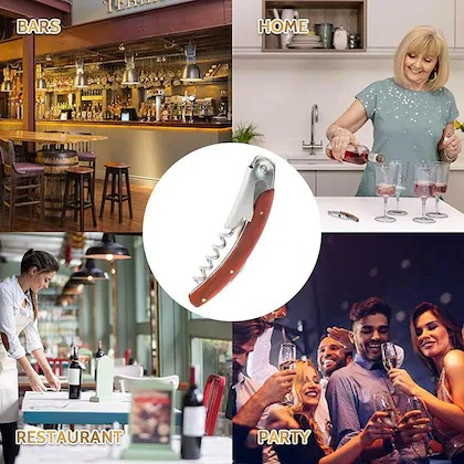 Set 4 tirbusoane multifunctionale inox si lemn, deschizator vin bere si cutit folie, 11 cm [7]