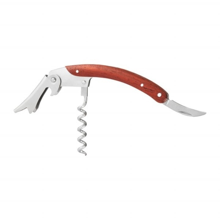 Set 4 tirbusoane multifunctionale inox si lemn, deschizator vin bere si cutit folie, 11 cm [2]