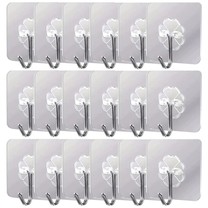 Set 40 carlige adezive transparente, rezistente, multifunctionale, plastic, metal [1]