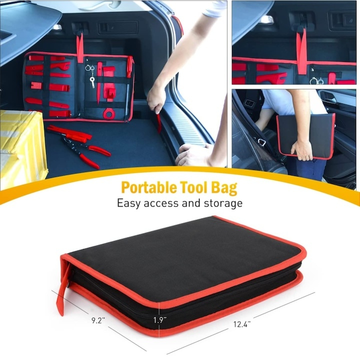 Set 40 unelte pentru demontare tapiterie si ornamente auto, otel inoxidabil si plastic durabil, geanta pliabila, multifunctional, portabil [6]