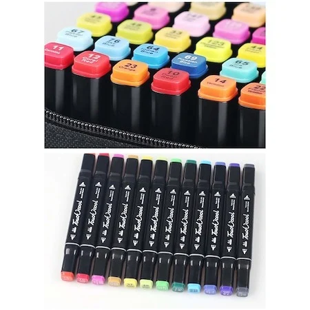 Set 48 markere colorate cu doua capete, varf fin 1 mm si tesit 3-6 mm, suport organizator compartimentat si geanta [6]
