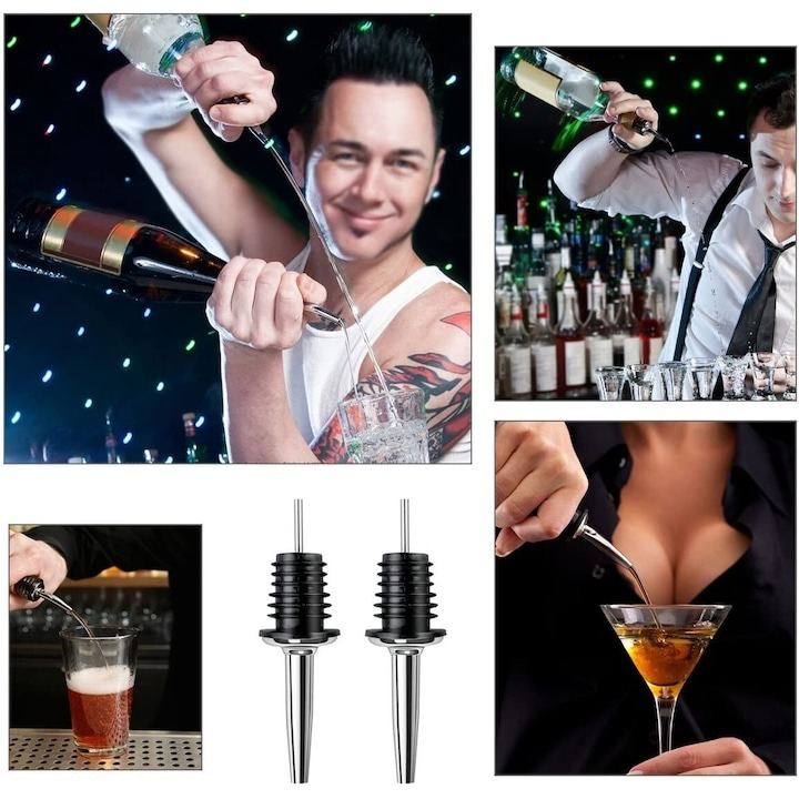 Set 4x Dop cu picurator pentru bauturi, otel inoxidabil, 10.8 x 2.9 cm, negru [4]