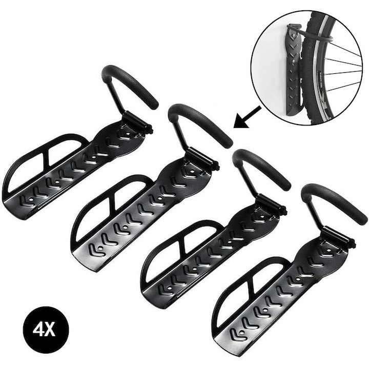 Set 4x suport universal din otel pentru biciclete, rezistent, anti zgarieturi - Negru [3]
