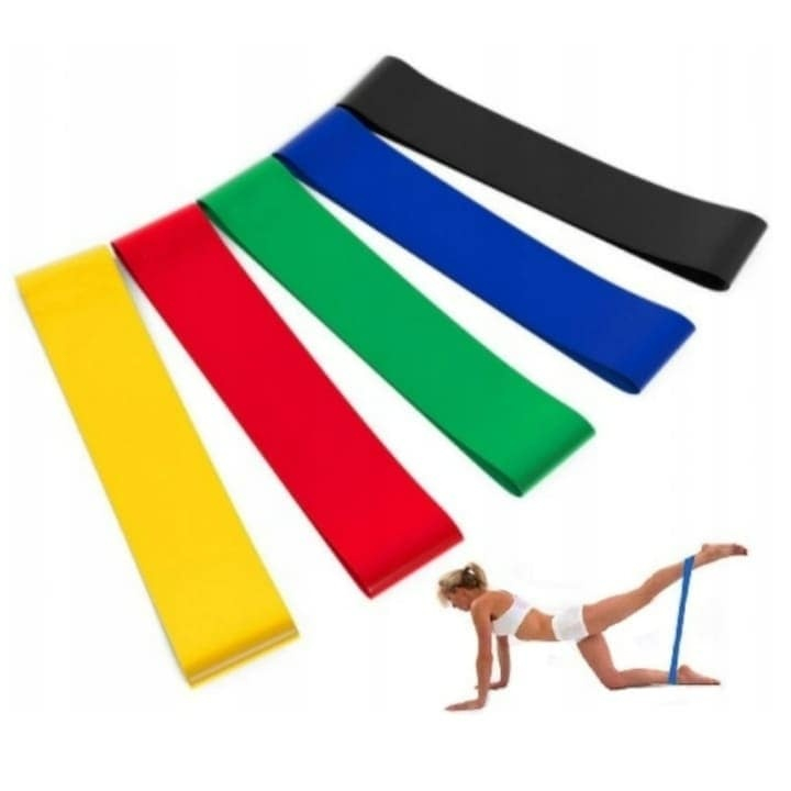 Set 5 benzi elastice de antrenament, pentru fitness, gimnastica, yoga si recuperare, niveluri diferite de rezistenta 2.2 kg – 21.8 kg, multicolore [3]