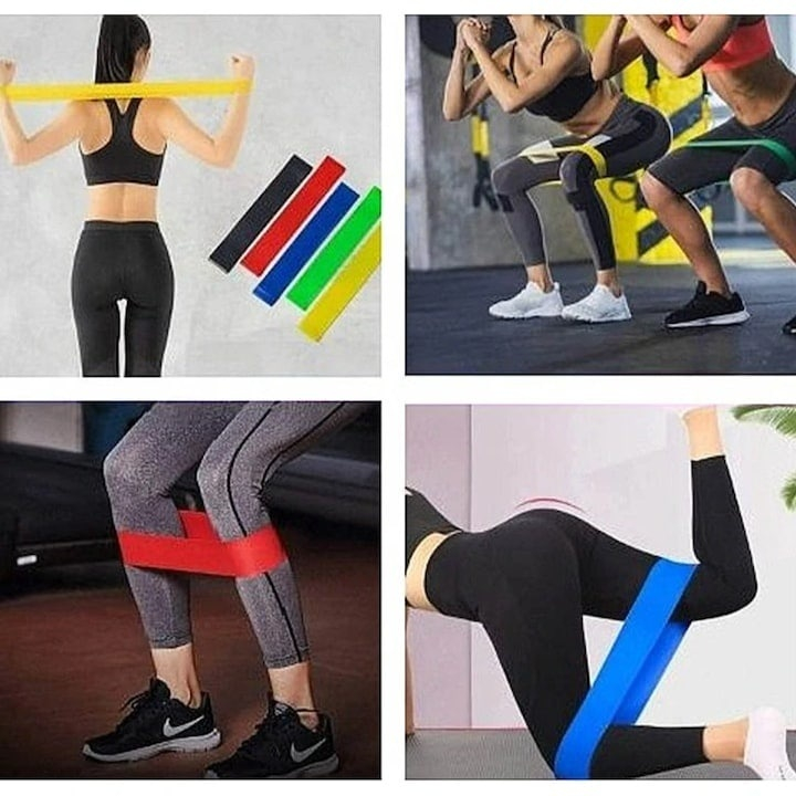 Set 5 benzi elastice de antrenament, pentru fitness, gimnastica, yoga si recuperare, niveluri diferite de rezistenta 2.2 kg – 21.8 kg, multicolore [6]