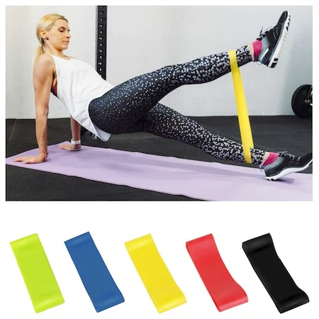 Set 5 benzi elastice,pentru exercitii din Latex natural, 2.26 kg- 20.4 kg, Multicolor [4]